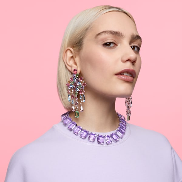 Gema clip earrings Chandelier, Multicolored, Rhodium plated - Shukha Online Store