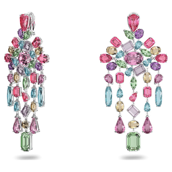 Gema clip earrings Chandelier, Multicolored, Rhodium plated - Shukha Online Store