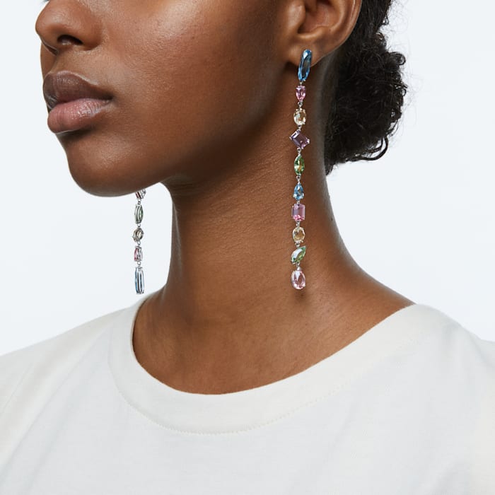 Gema drop earrings Asymmetrical, Extra long, Multicolored, Rhodium plated - Shukha Online Store