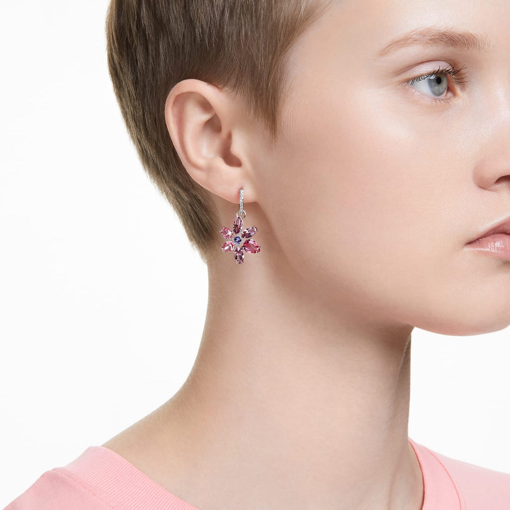 Gema drop earrings Mixed cuts, Flower, Pink, Rhodium plated - Shukha Online Store