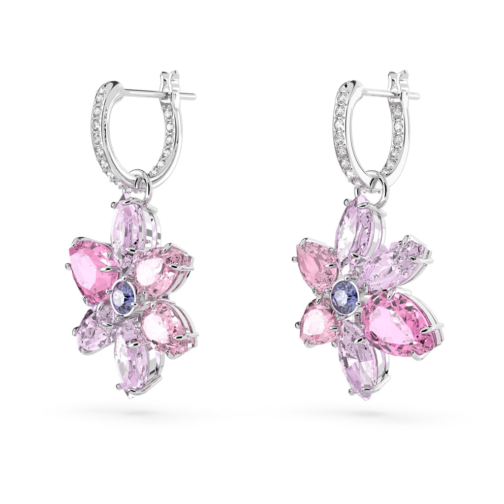 Gema drop earrings Mixed cuts, Flower, Pink, Rhodium plated - Shukha Online Store
