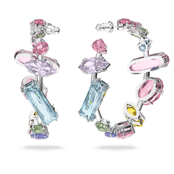 Gema hoop earrings Mixed cuts, Multicolored, Rhodium plated - Shukha Online Store