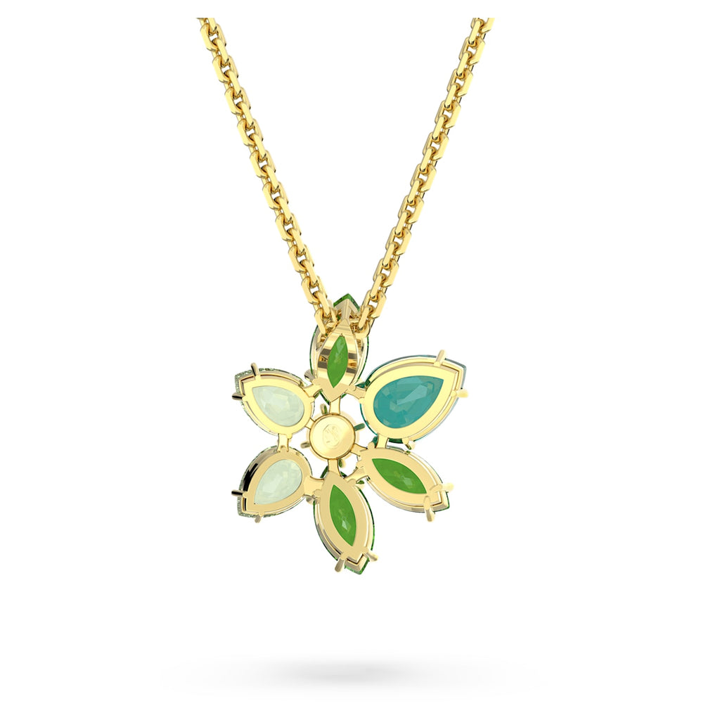 Gema pendant Mixed cuts, Flower, Green, Gold-tone plated - Shukha Online Store