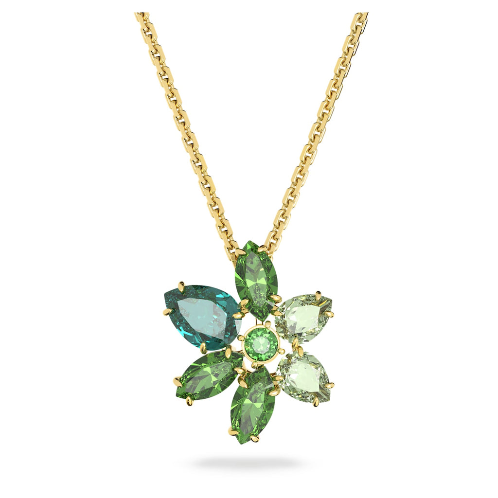 Gema pendant Mixed cuts, Flower, Green, Gold-tone plated - Shukha Online Store