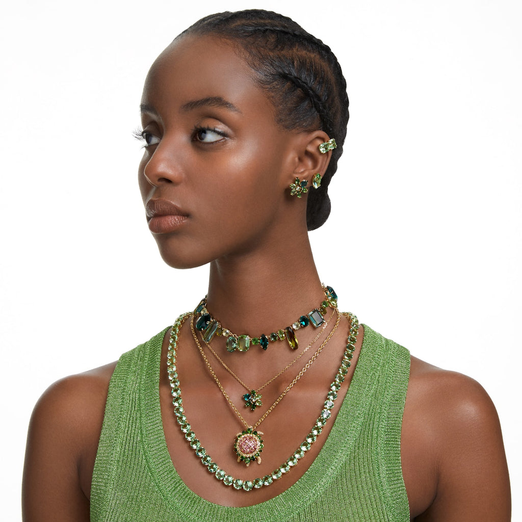 Gema stud earrings Mixed cuts, Flower, Green, Gold-tone plated - Shukha Online Store