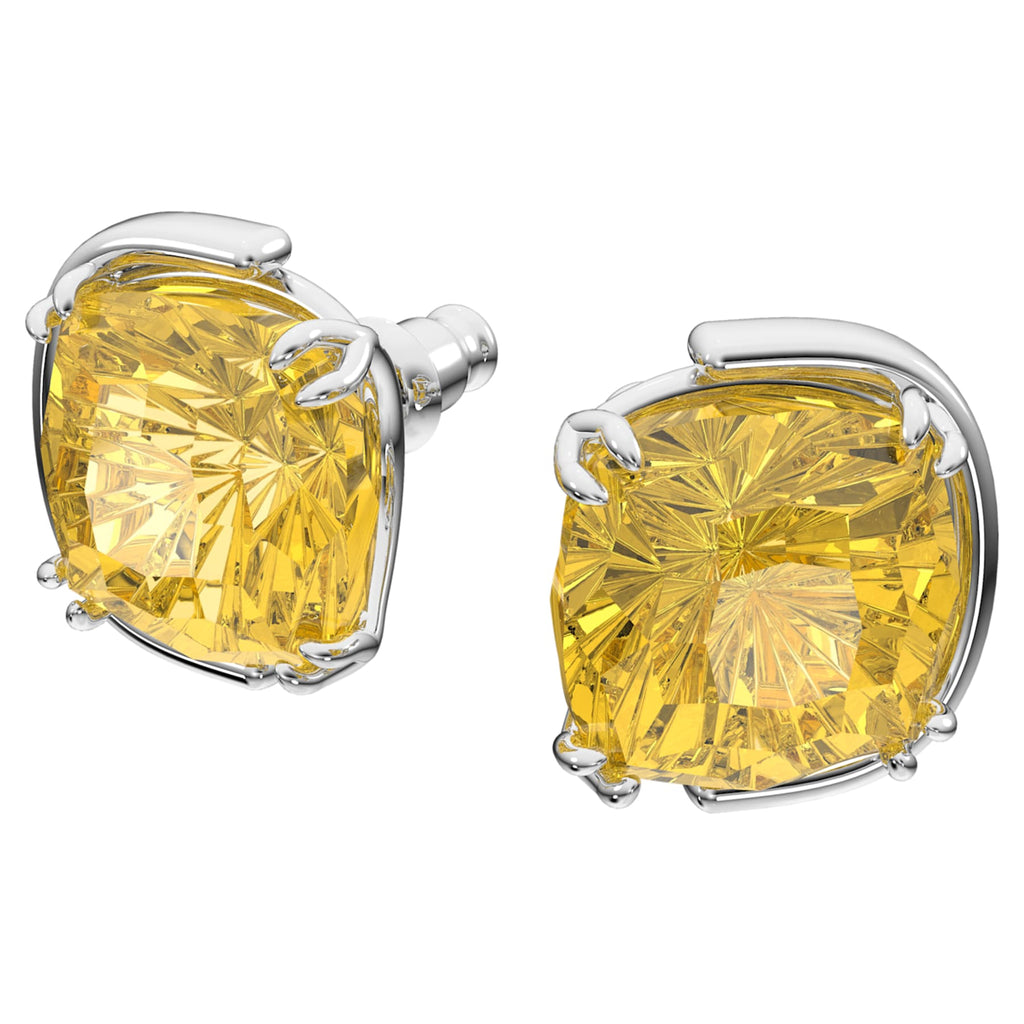 Harmonia stud earrings Cushion cut crystals, Yellow, Rhodium plated - Shukha Online Store