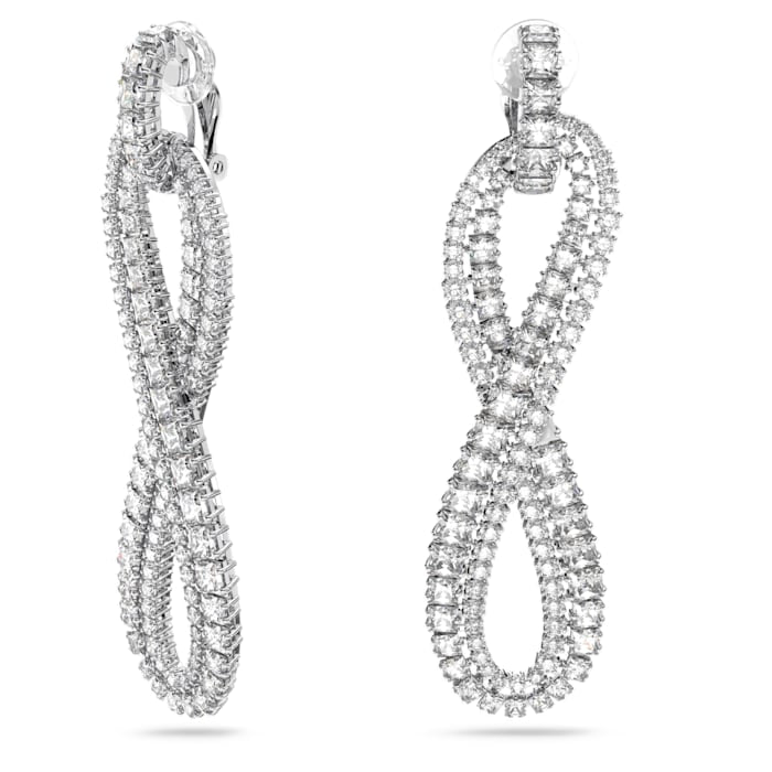 Hyperbola clip earrings White, Rhodium plated - Shukha Online Store