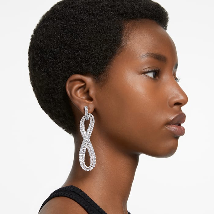 Hyperbola clip earrings White, Rhodium plated - Shukha Online Store