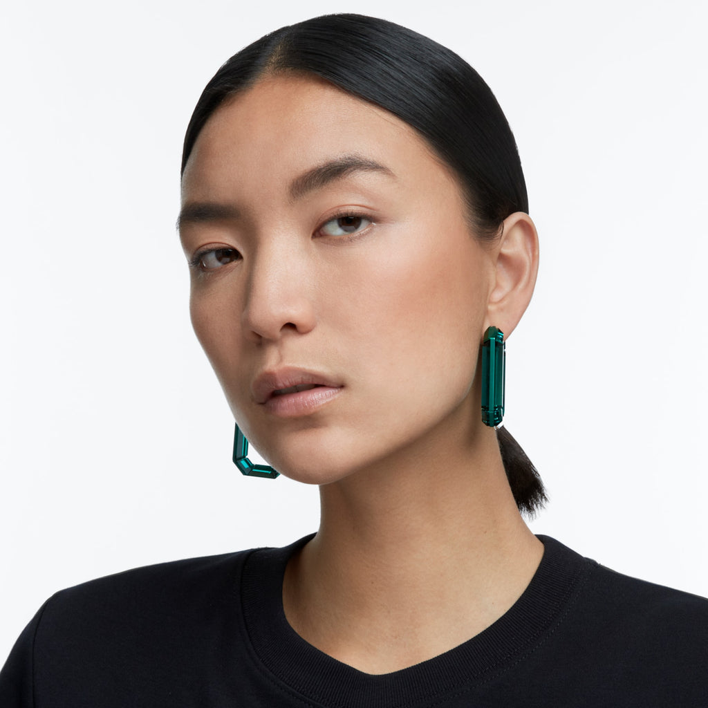 Lucent hoop earrings Green, Rhodium plated - Shukha Online Store