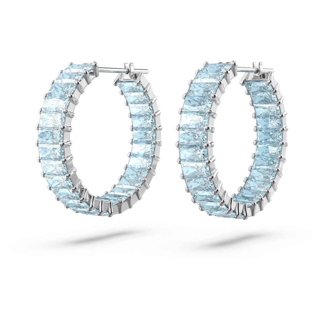 Matrix hoop earrings Baguette cut, Blue, Rhodium plated - Shukha Online Store