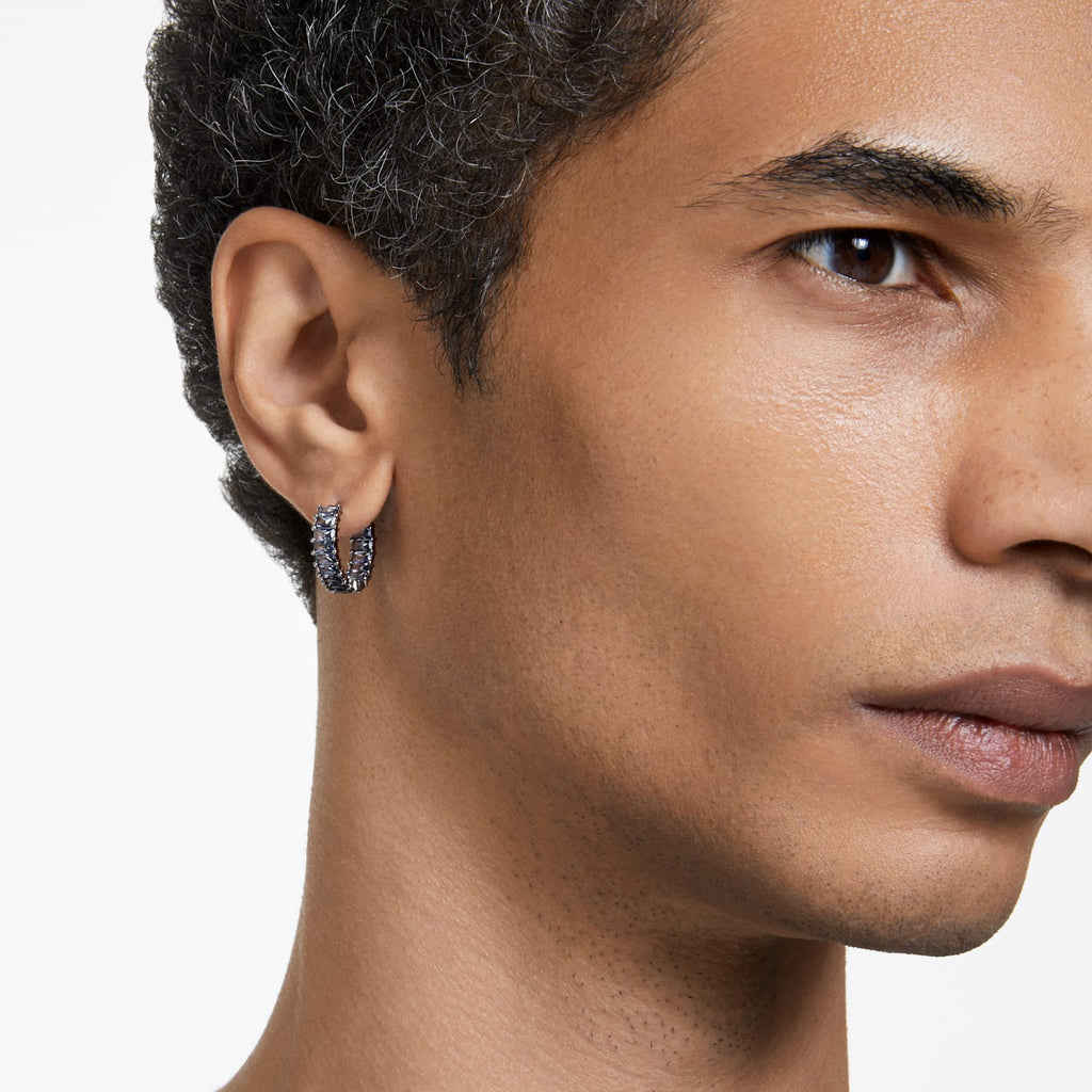 Matrix hoop earrings Baguette cut, Gray, Ruthenium plated - Shukha Online Store