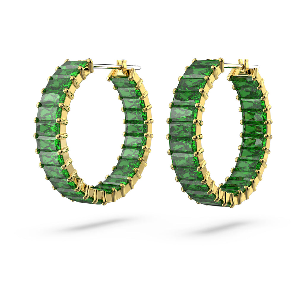 Matrix hoop earrings Baguette cut, Green, Gold-tone plated - Shukha Online Store