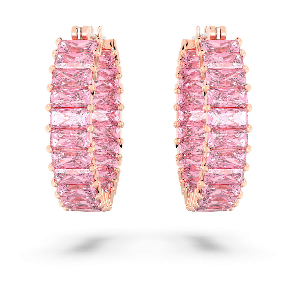 Matrix hoop earrings Baguette cut, Pink, Rose gold-tone plated - Shukha Online Store