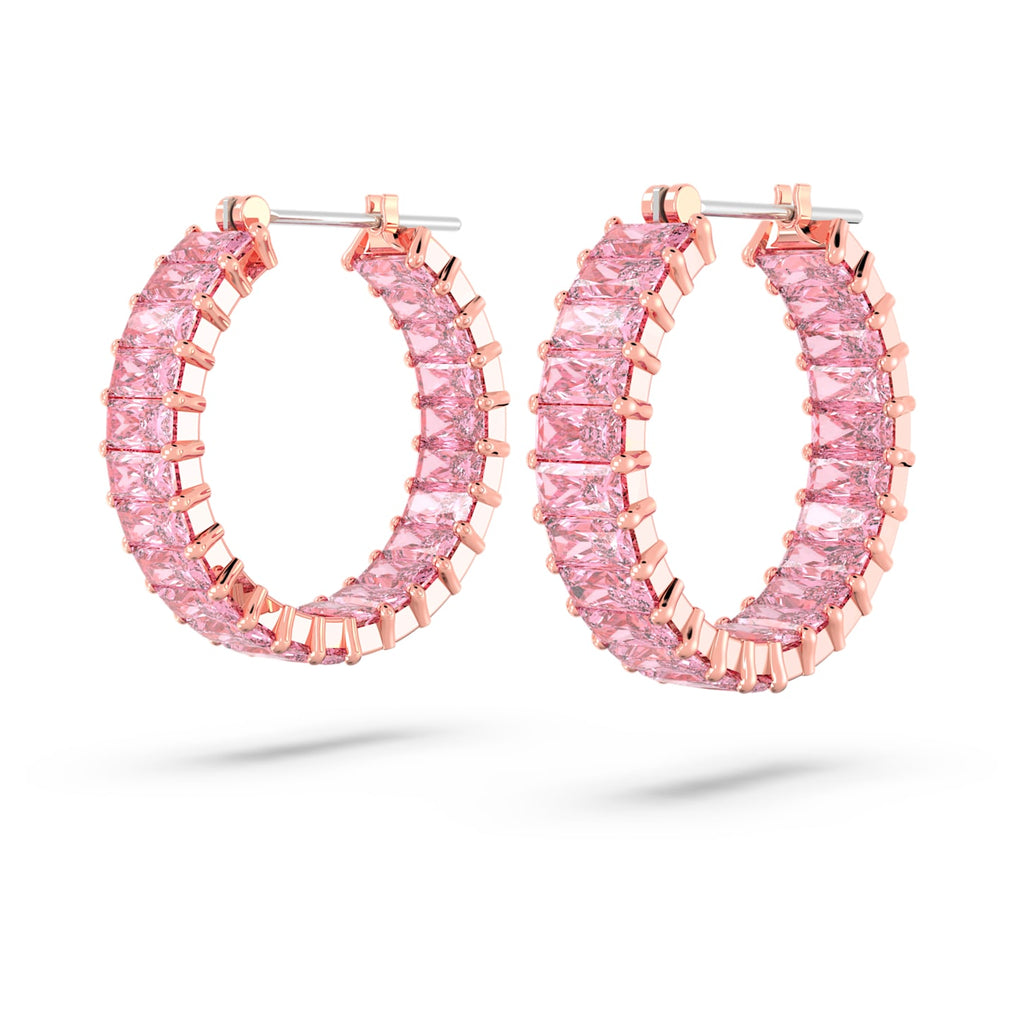 Matrix hoop earrings Baguette cut, Pink, Rose gold-tone plated - Shukha Online Store