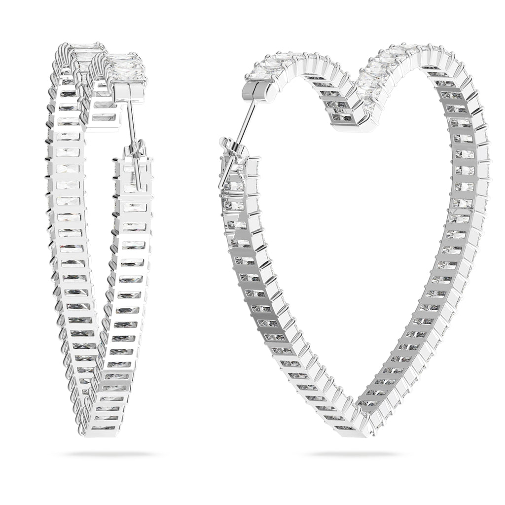 Matrix hoop earrings Heart, Large, White, Rhodium plated - Shukha Online Store
