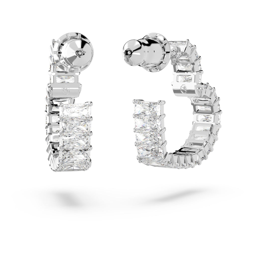 Matrix hoop earrings Heart, Small, White, Rhodium plated - Shukha Online Store