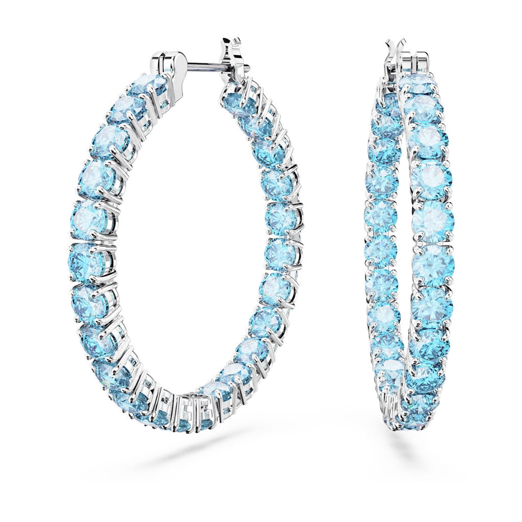 Matrix hoop earrings Round cut, Blue, Rhodium plated - Shukha Online Store