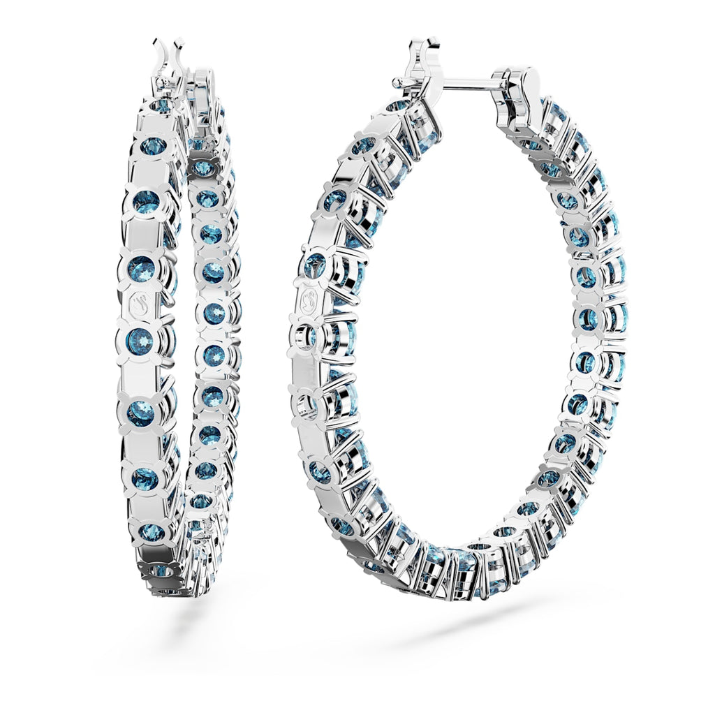 Matrix hoop earrings Round cut, Blue, Rhodium plated - Shukha Online Store