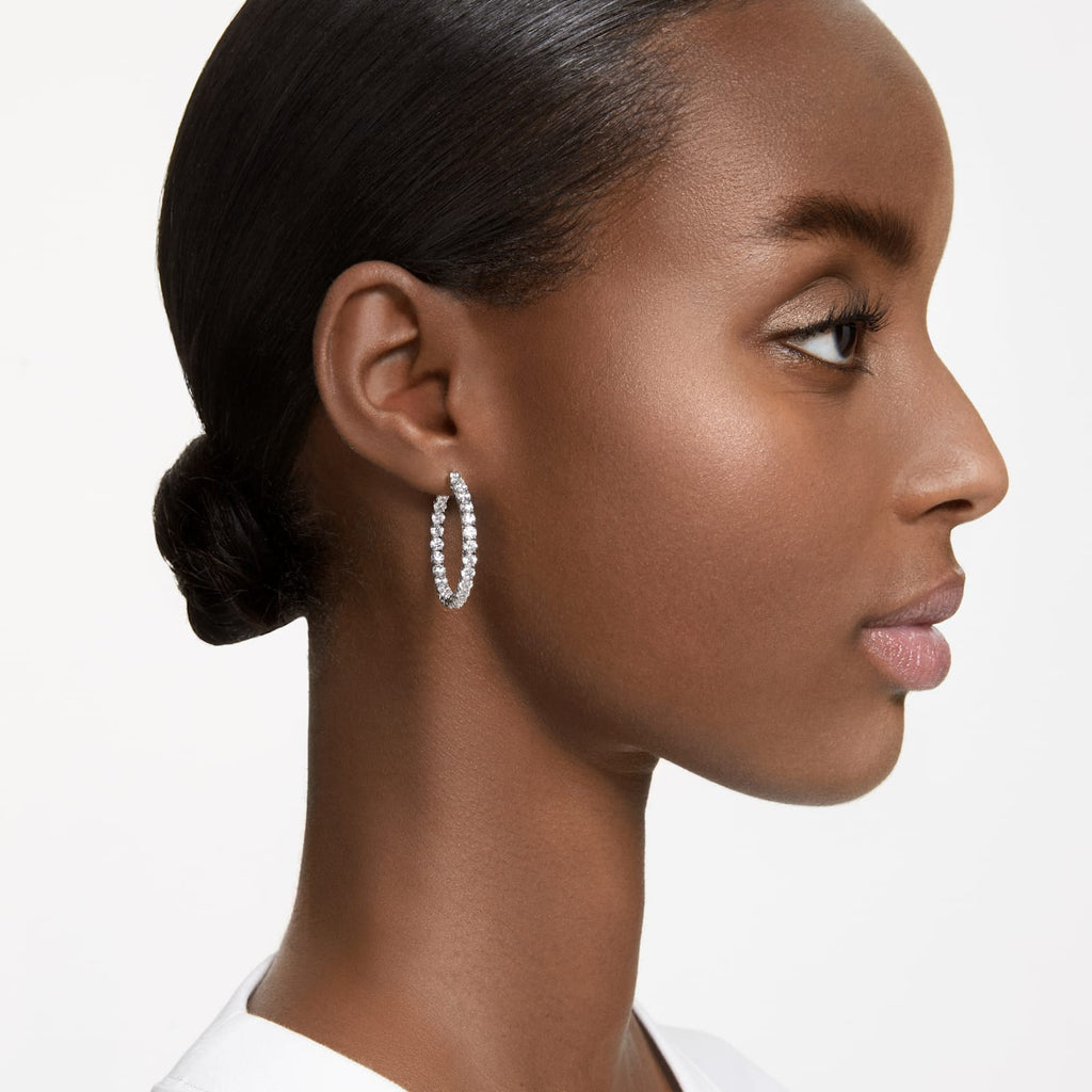 Matrix hoop earrings Round cut, White, Rhodium plated - Shukha Online Store