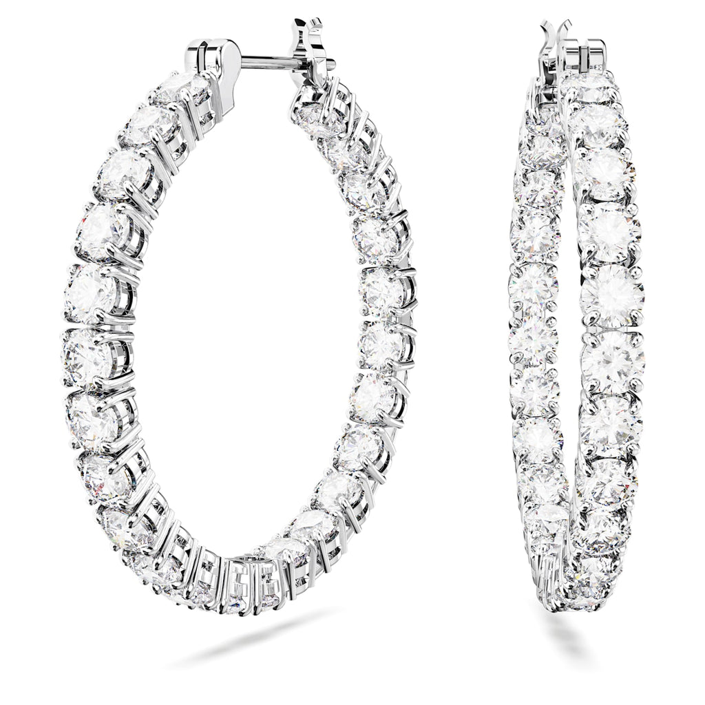 Matrix hoop earrings Round cut, White, Rhodium plated - Shukha Online Store
