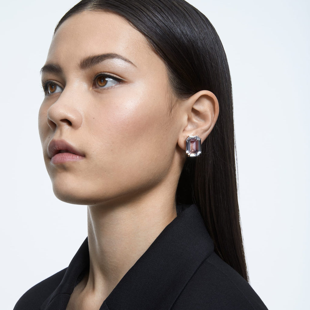 Mesmera clip earring Single, Octagon cut crystal, White, Rhodium plated - Shukha Online Store