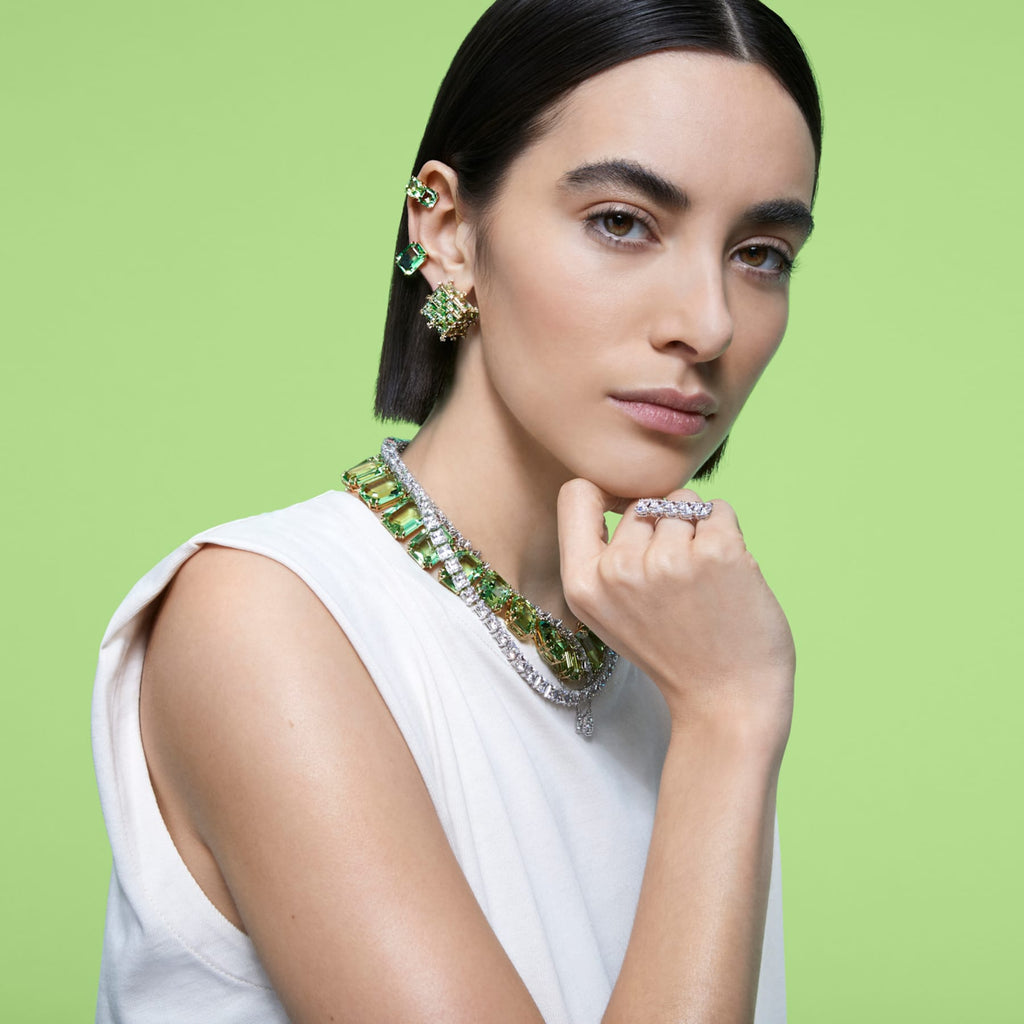 NEW Millenia clip earring Single, Green, Gold-tone plated - Shukha Online Store