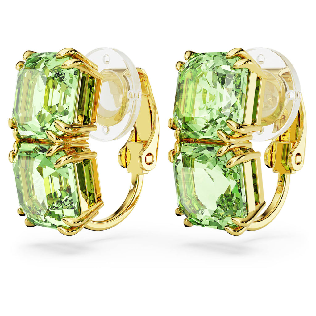 Millenia clip earrings Square cut, Green, Gold-tone plated - Shukha Online Store