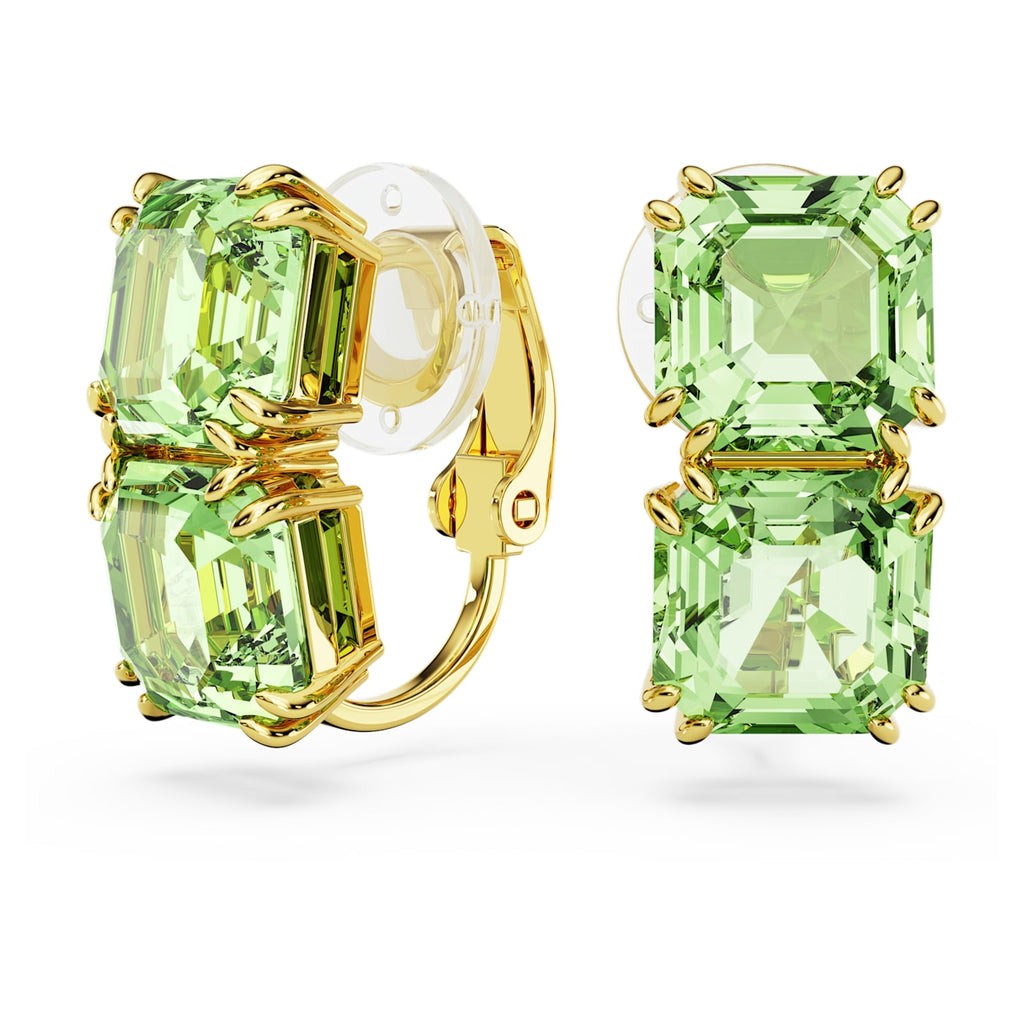 Millenia clip earrings Square cut, Green, Gold-tone plated - Shukha Online Store