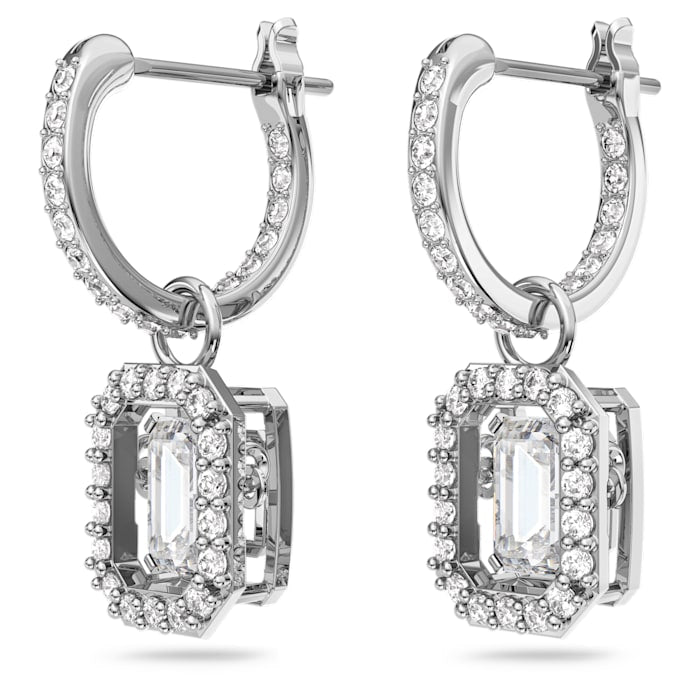 Millenia drop earrings Octagon cut, White, Rhodium plated - Shukha Online Store