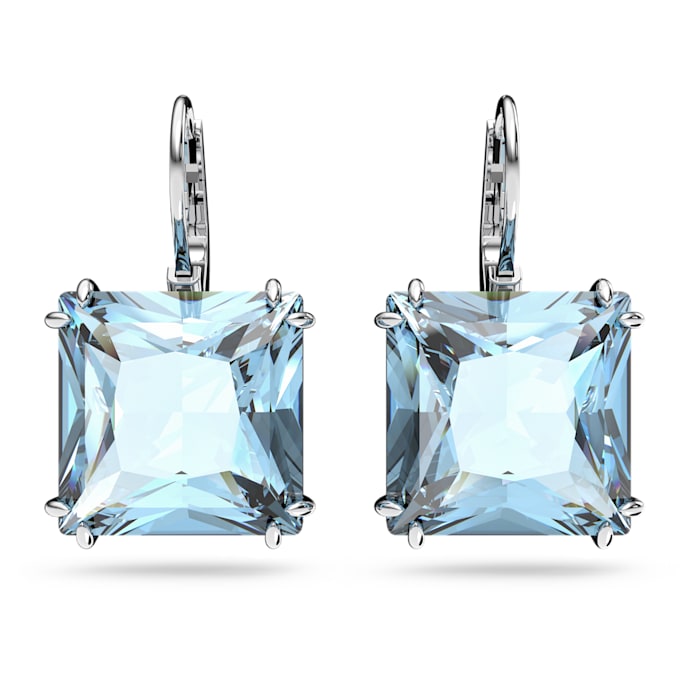 Millenia drop earrings Square cut, Blue, Rhodium plated - Shukha Online Store