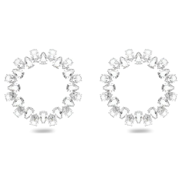 Millenia earrings Circle, Pear cut crystals, Large, White, Rhodium plated - Shukha Online Store