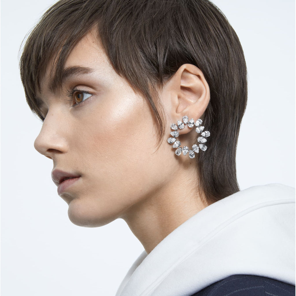 Millenia earrings Circle, White, Rhodium plated - Shukha Online Store