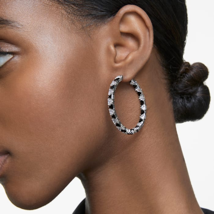 Millenia hoop earrings Triangle Zirconia, Black, Rhodium plated - Shukha Online Store