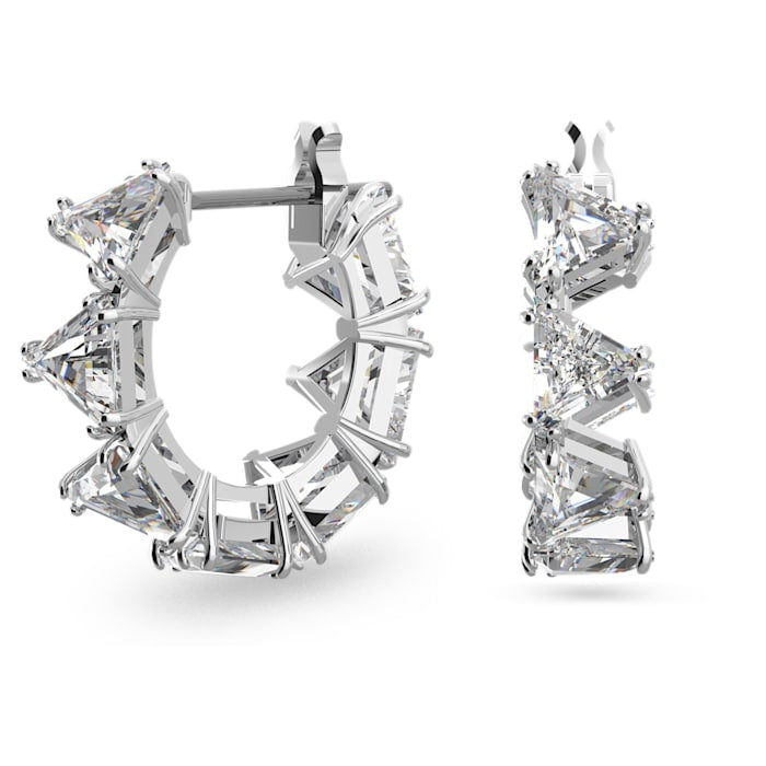 Millenia hoop earrings Triangle Zirconia, Small, White, Rhodium plated - Shukha Online Store