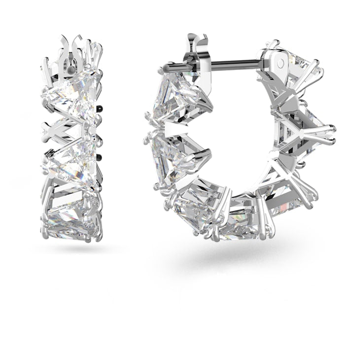 Millenia hoop earrings Triangle Zirconia, Small, White, Rhodium plated - Shukha Online Store