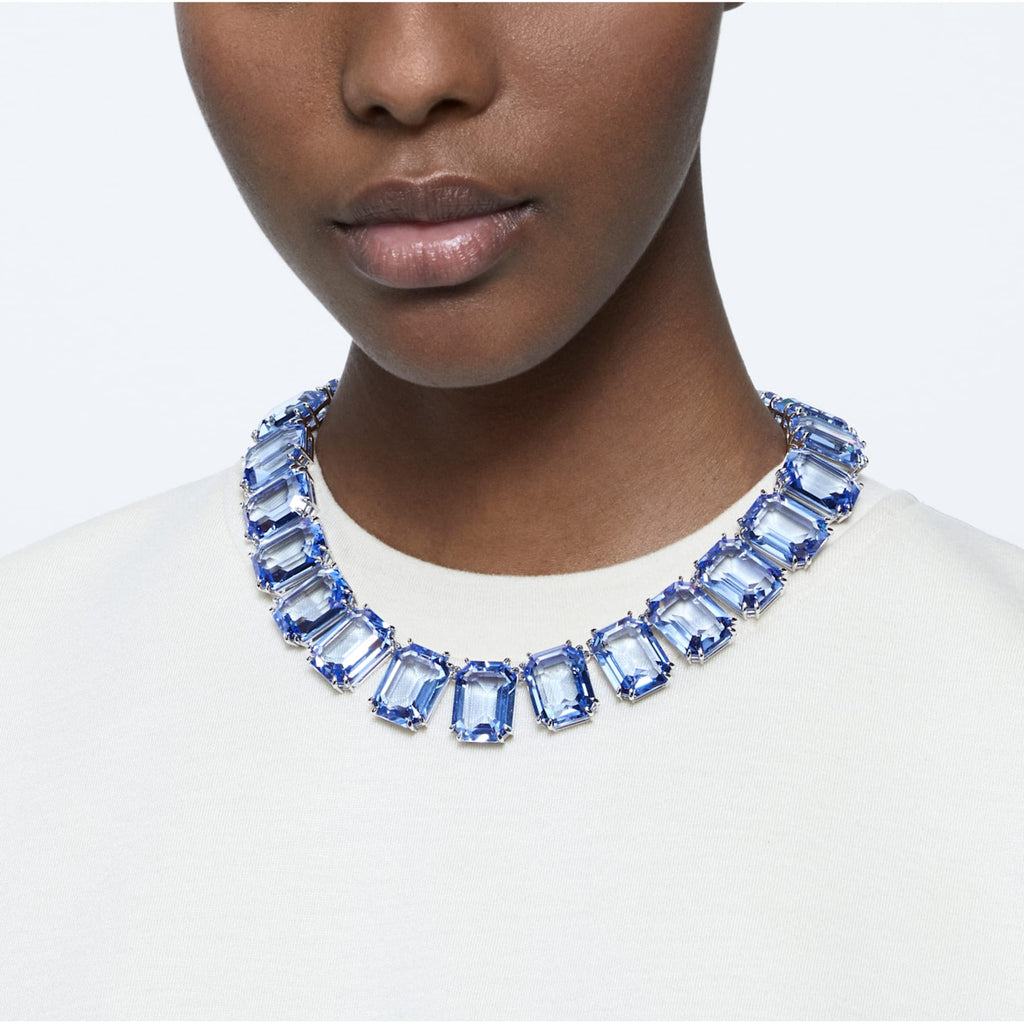 Millenia necklace Octagon cut crystals, Blue, Rhodium plated - Shukha Online Store