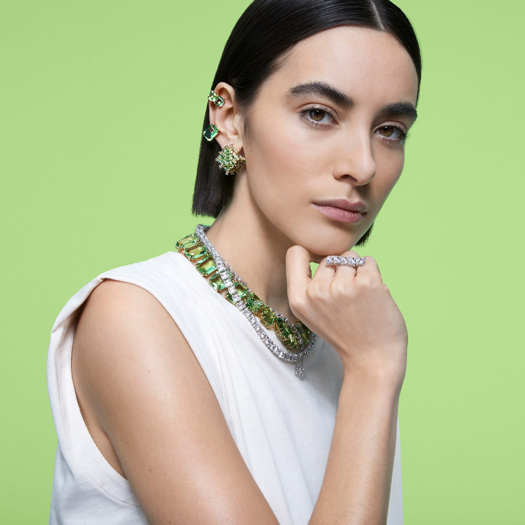 Millenia necklace Octagon cut crystals, Green, Gold-tone plated - Shukha Online Store