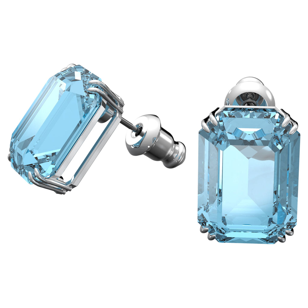 Millenia stud earrings Octagon cut crystals, Blue, Rhodium plated - Shukha Online Store
