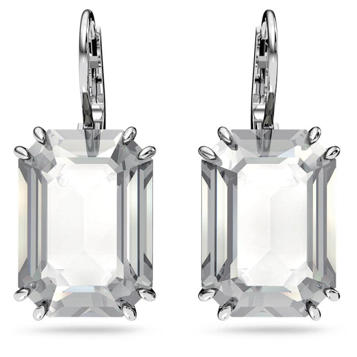 Millenia  drop earrings Octagon cut, White, Rhodium plated - Shukha Online Store