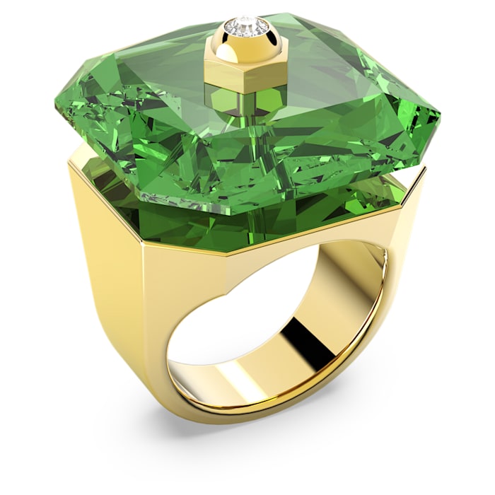Numina ring Octagon cut crystal, Green, Gold-tone plated - Shukha Online Store