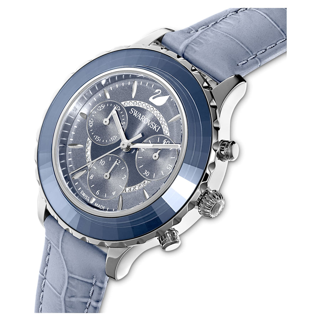Octea Lux Chrono Watch Leather strap, Blue, Stainless Steel - Shukha Online Store