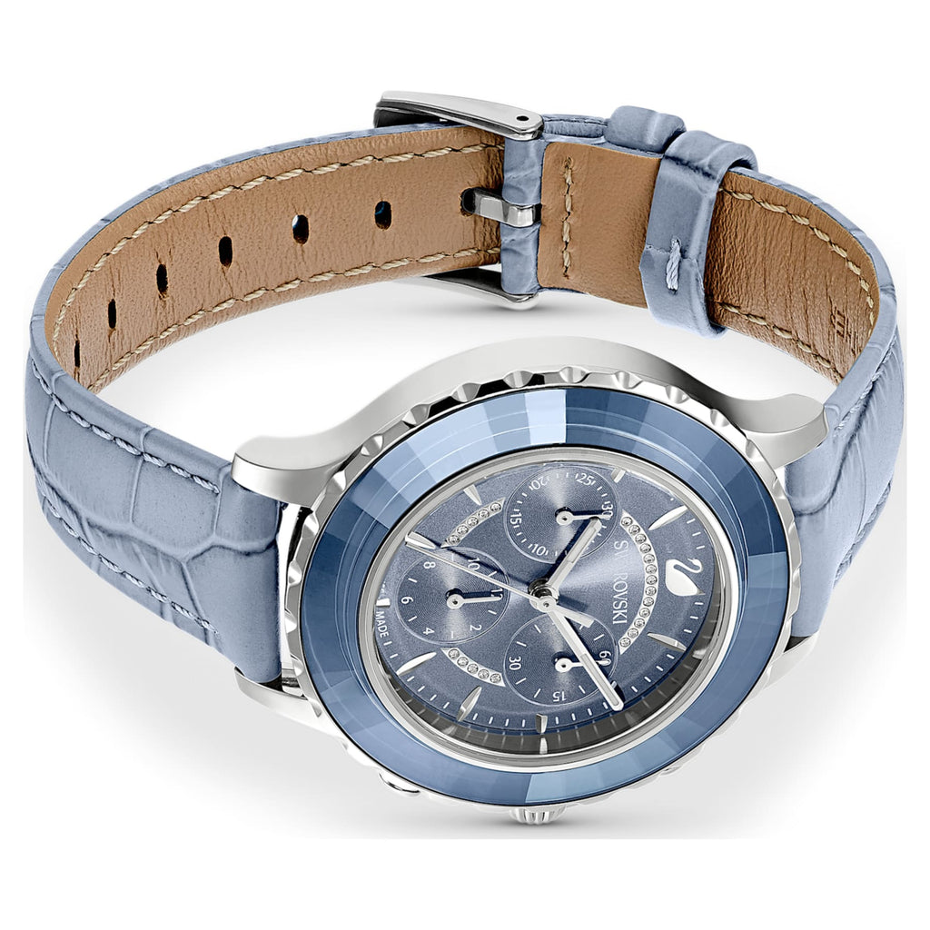 Octea Lux Chrono Watch Leather strap, Blue, Stainless Steel - Shukha Online Store