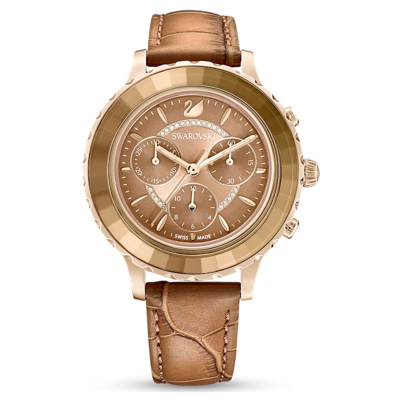 Octea Lux Chrono watch Leather strap, Brown, Gold-tone finish - Shukha Online Store