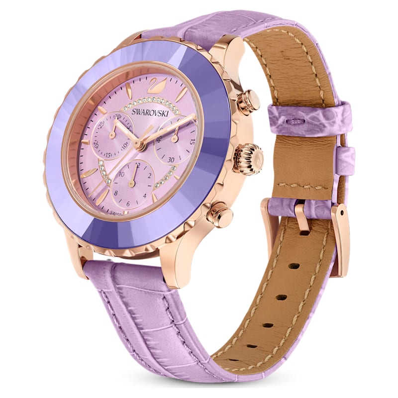Octea Lux Chrono watch Leather strap, Purple, Rose gold-tone finish - Shukha Online Store