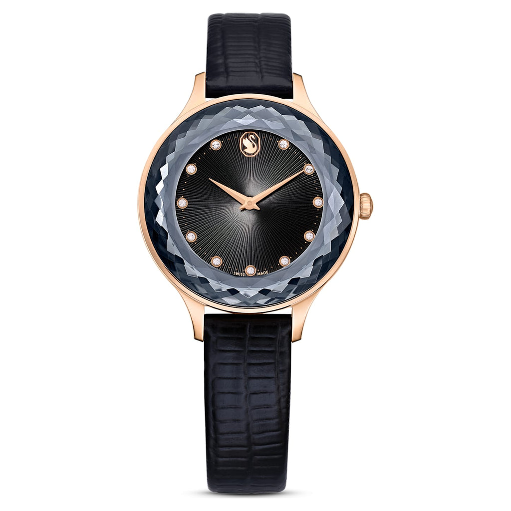 Octea Nova watch Swiss Made, Leather strap, Black, Rose gold-tone finish - Shukha Online Store