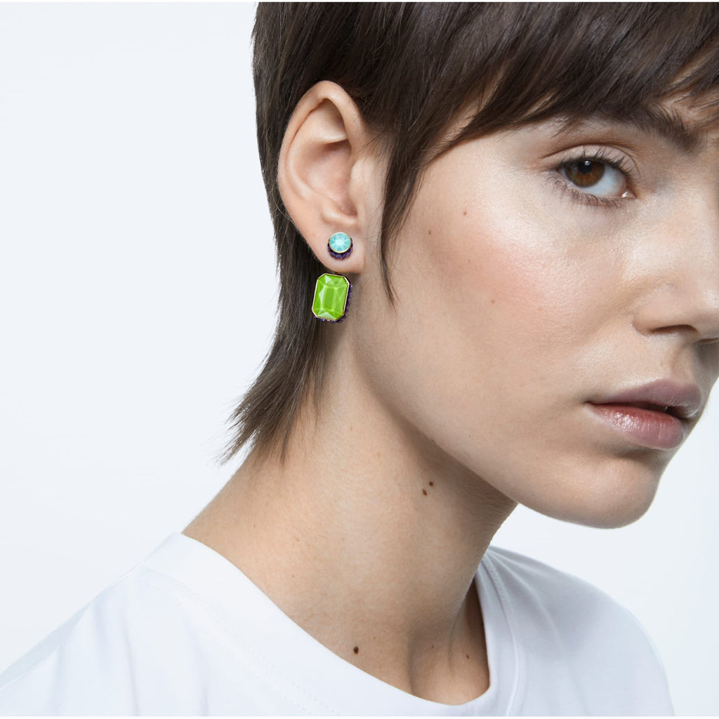 Orbita earrings Asymmetrical, Octagon cut crystal, White, Gold-tone plated - Shukha Online Store