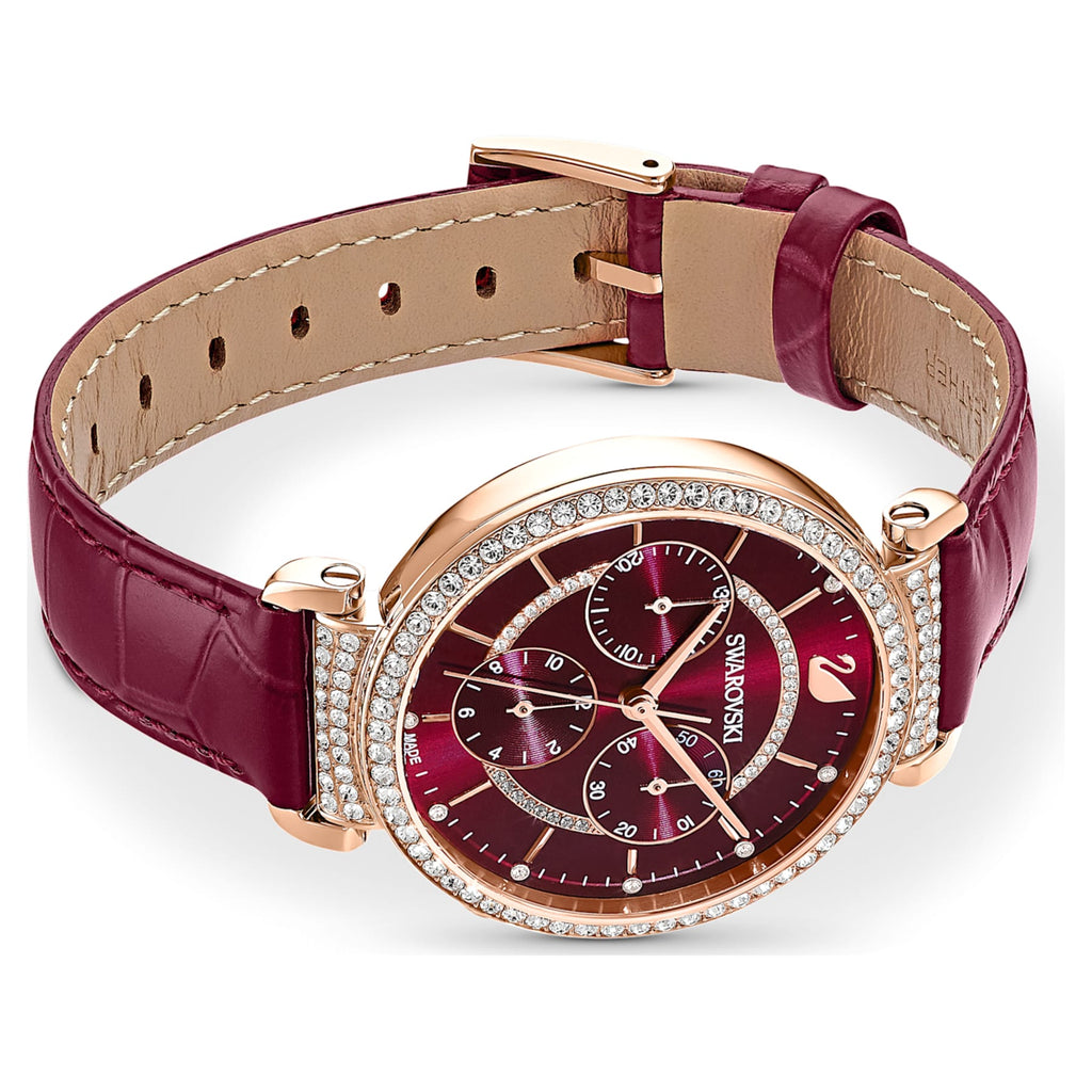 Passage Chrono Watch, Leather strap, Red, Rose-gold tone PVD - Shukha Online Store