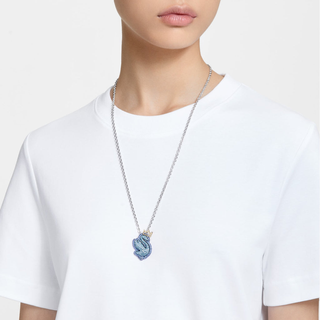 Pop Swan pendant Swan, Long, Blue, Rhodium plated - Shukha Online Store