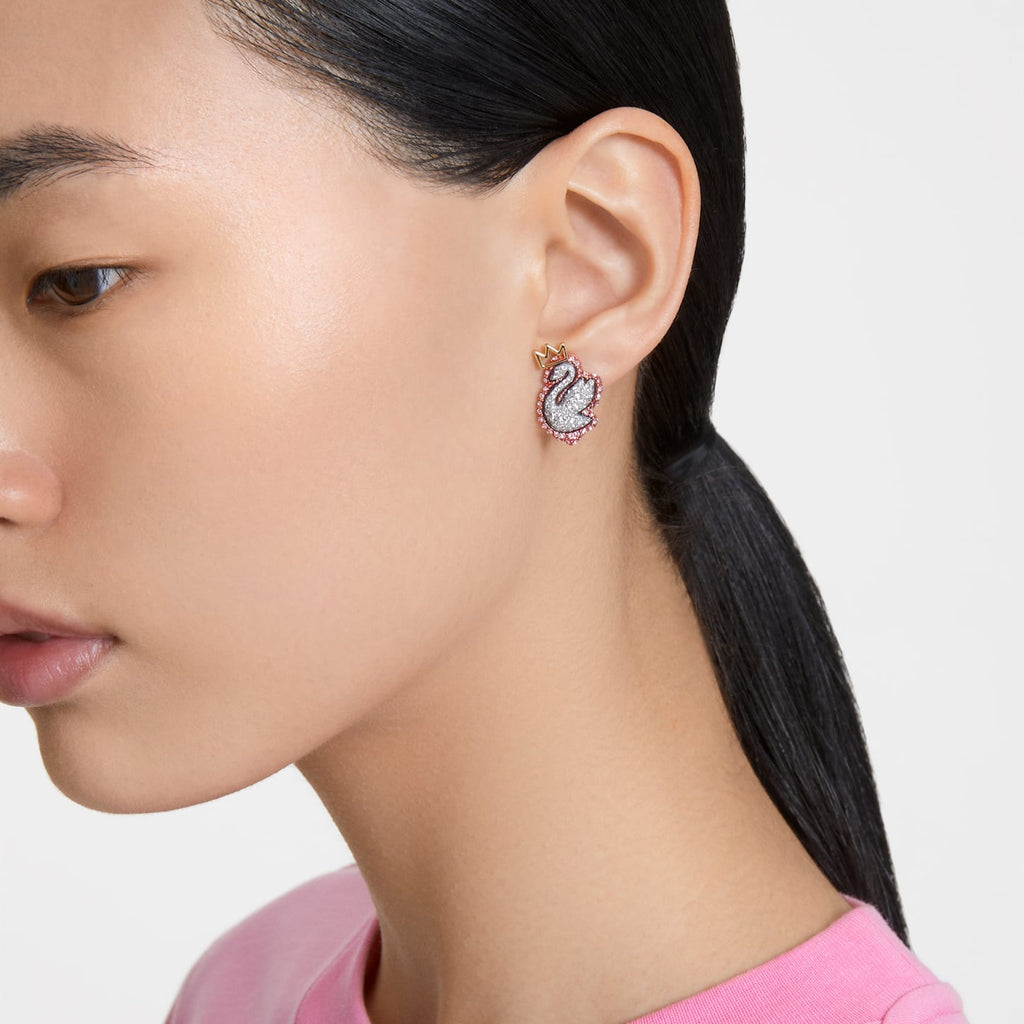 Pop Swan stud earrings Set (3), Swan, Pink, Gold-tone plated - Shukha Online Store