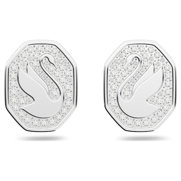 Signum stud earrings Swan, White, Rhodium plated - Shukha Online Store